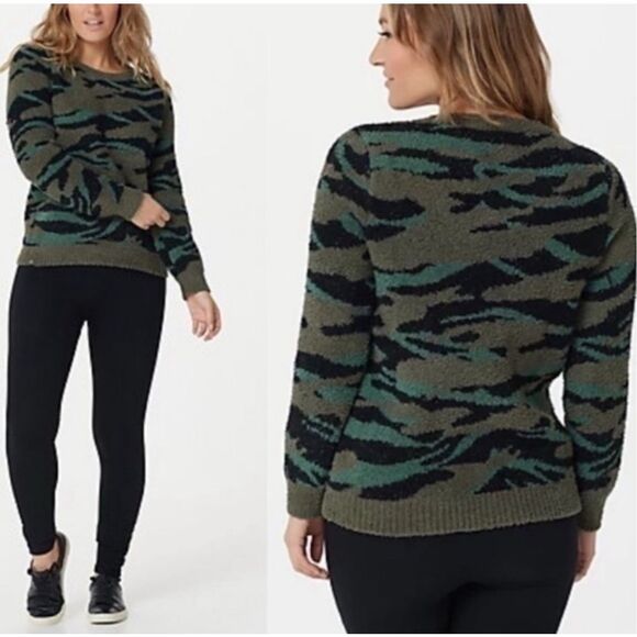 Barefoot Dreams CozyChic Camo Pullover Crewneck Sweater Size XL - Picture 1 of 7